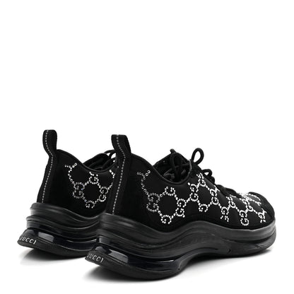 Gucci Tela Retino Mesh Crystal Suede GG Monogram Womens Gucci Run Sneakers 37.5 Black Silver 5 of 10