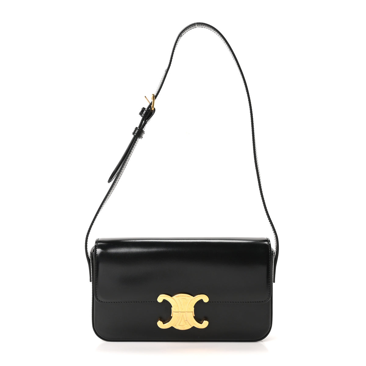 Celine Shiny Calfskin Triomphe Shoulder Bag Black 1 of 10