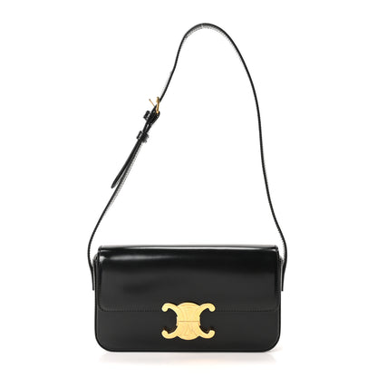 Celine Shiny Calfskin Triomphe Shoulder Bag Black 1 of 10
