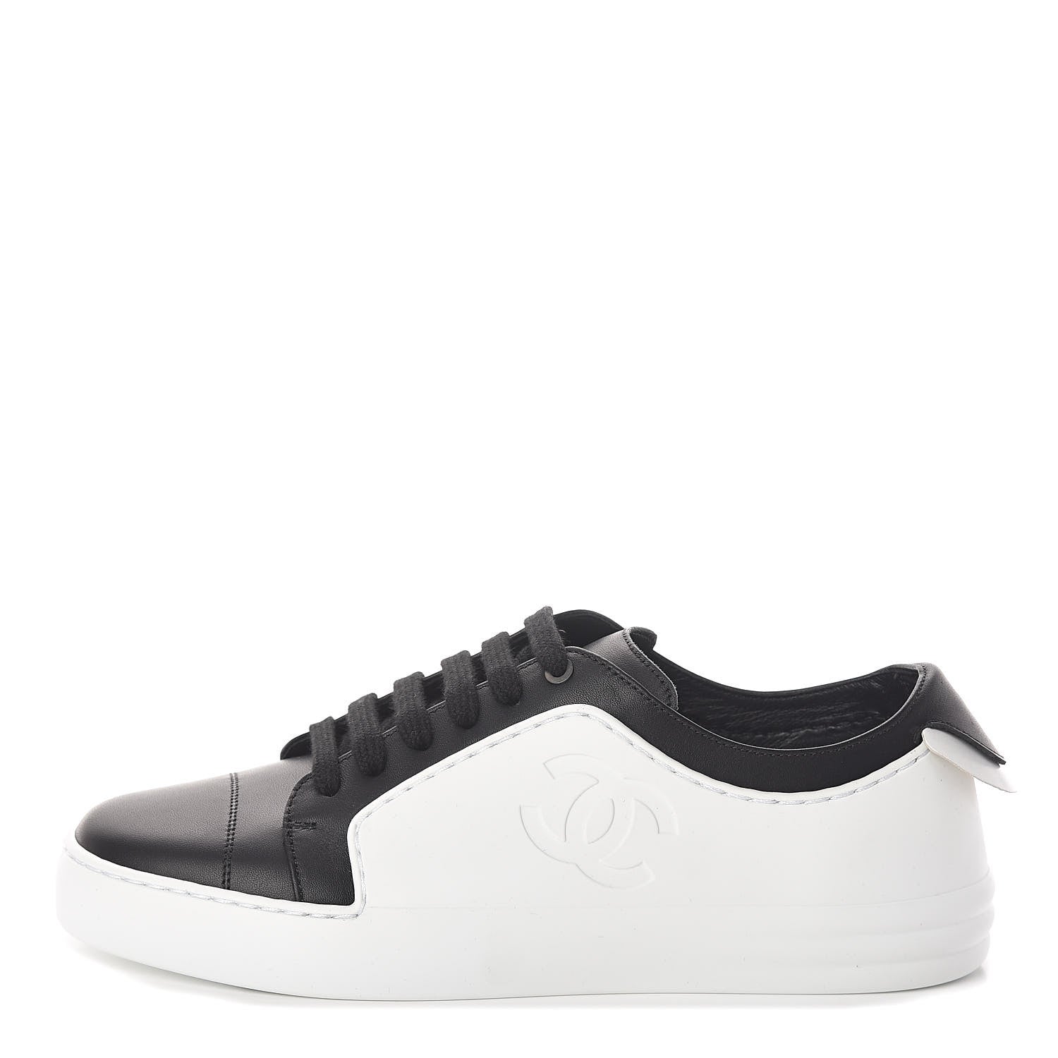 Chanel Calfskin CC Sneakers 36.5 Black White 1 of 8