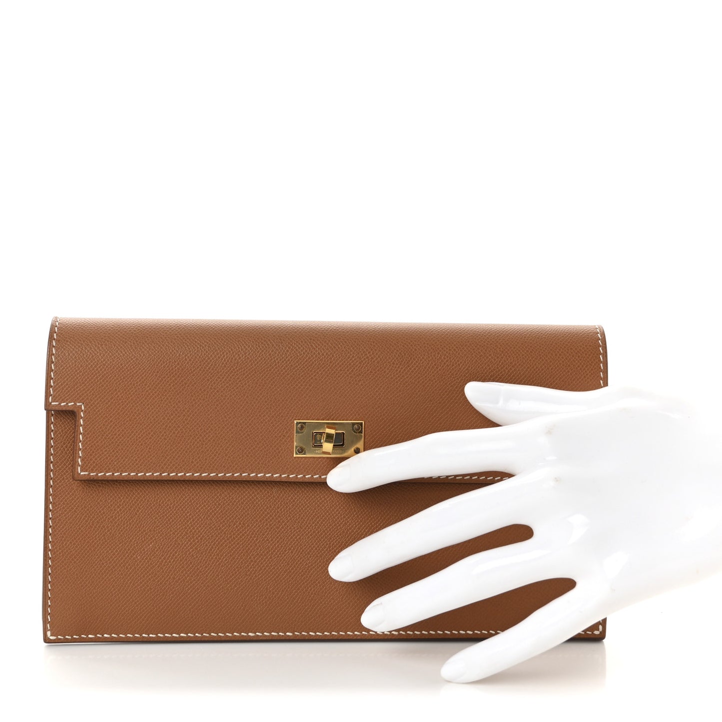 Madame Calfskin Kelly Pocket Long Wallet Gold