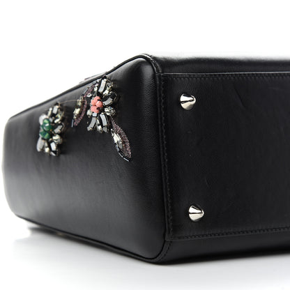 Christian Dior Smooth Calfskin Embroidered Beaded Floral Medium Lady Dior Black 8 of 12