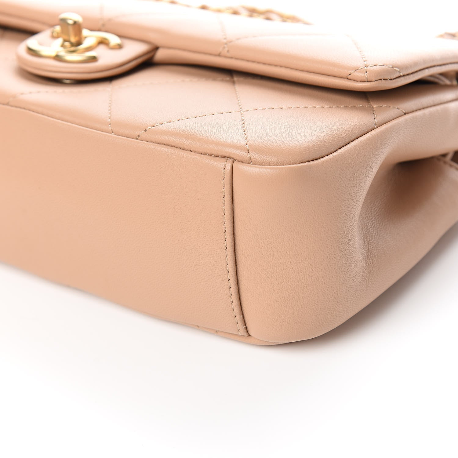 Chanel Lambskin Quilted Medium Chain Clutch Flap Beige 9 of 12