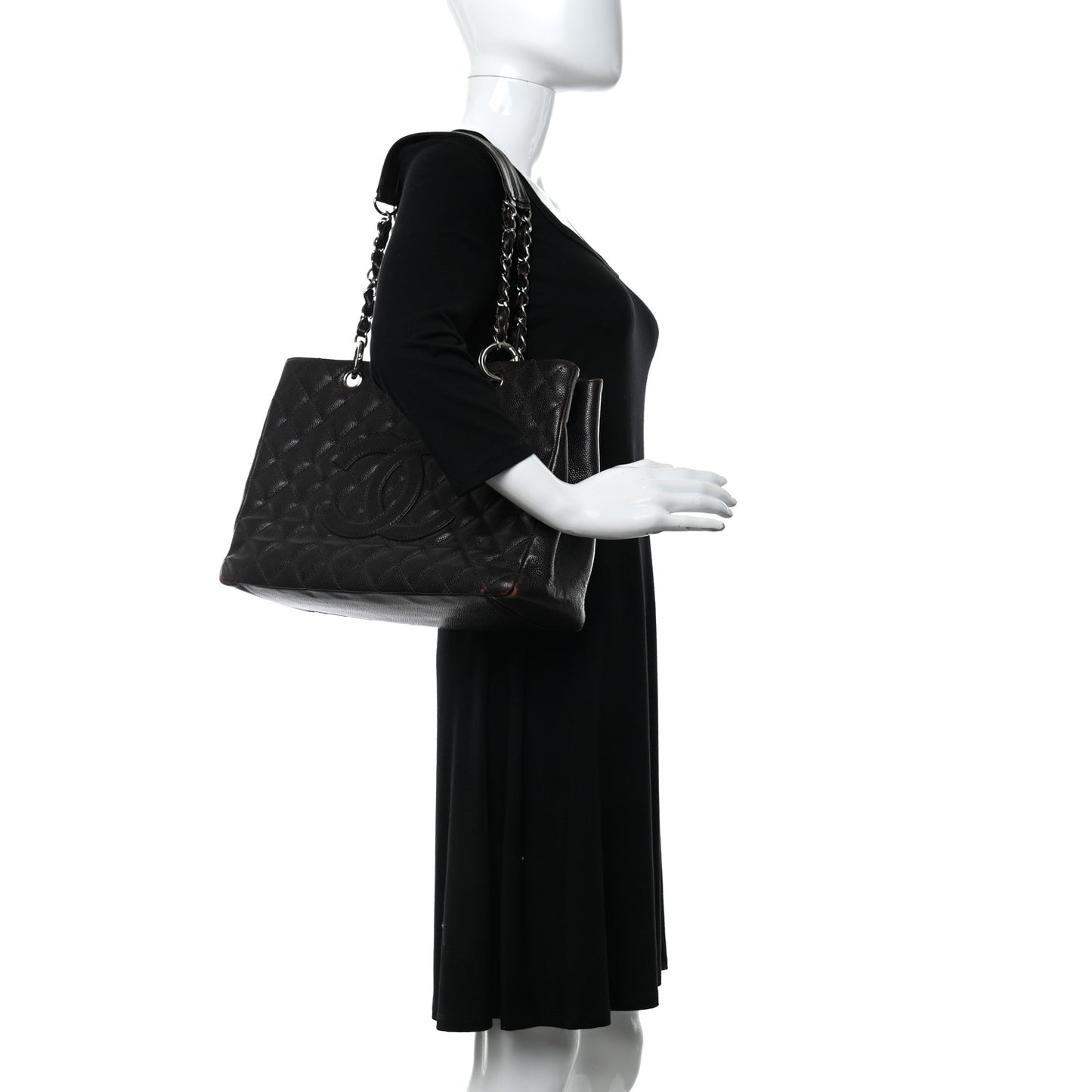 Caviar Quilted Grand Shopping Tote GST Dark Brown