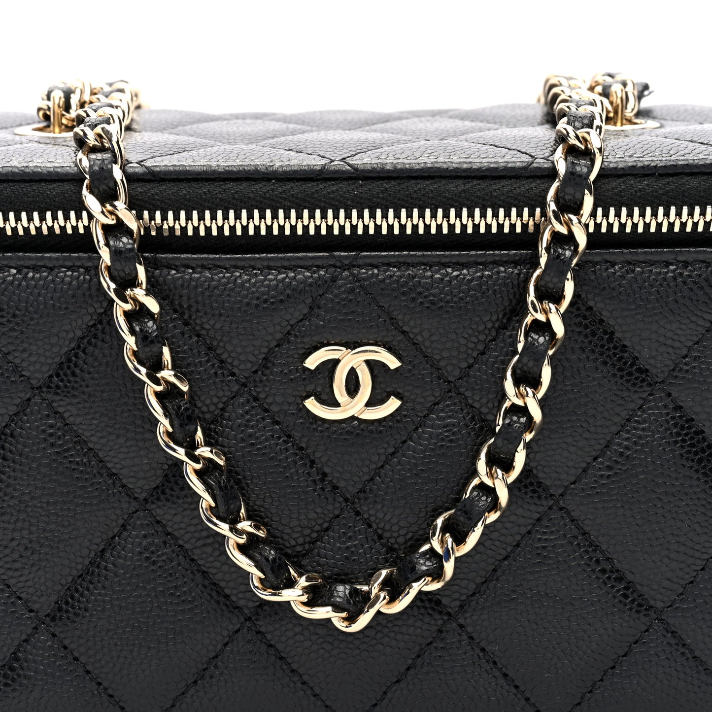 Caviar Quilted Small Vanity Case With Chain Black