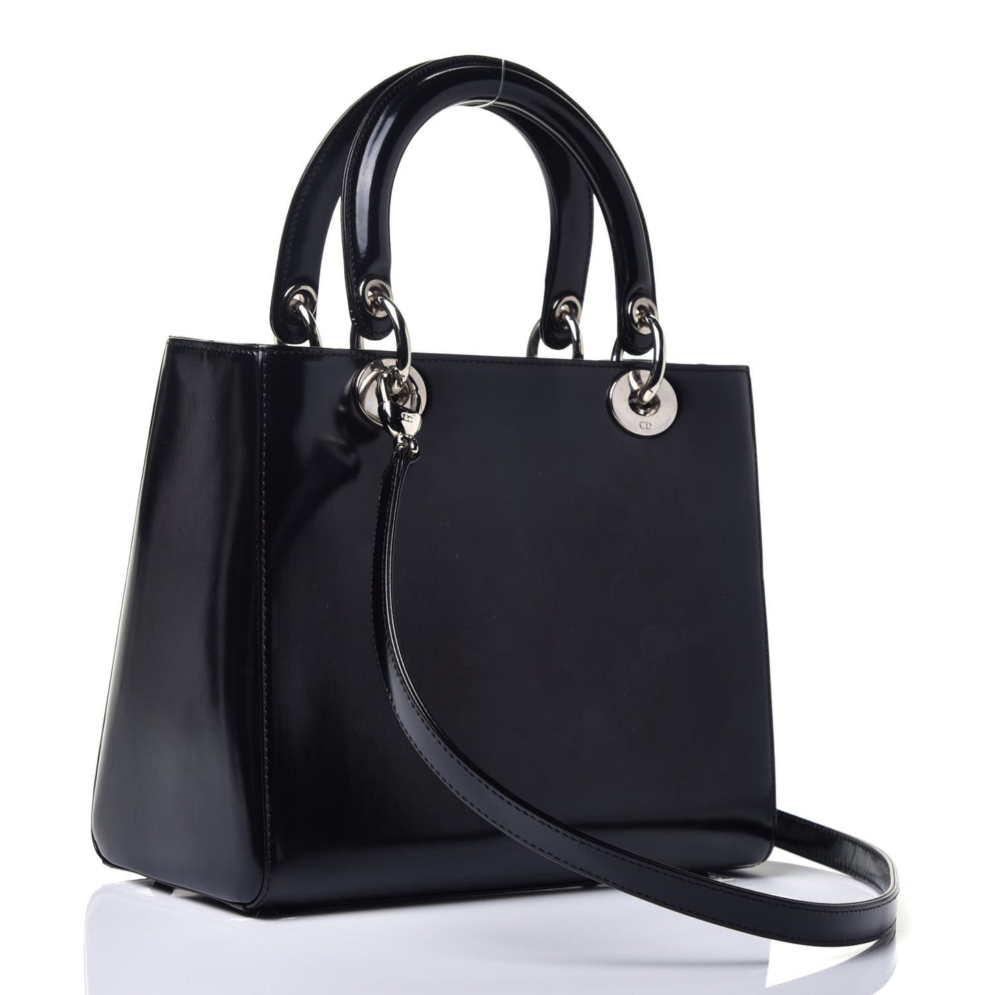 Glazed Calfskin Medium Lady Dior Black
