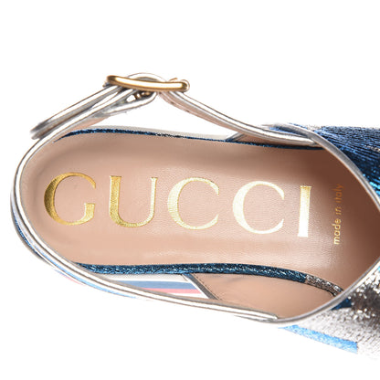 Gucci Lurex Starry Sky Crossover Platform Sandals 37.5 Bleuette Silver 7 of 8