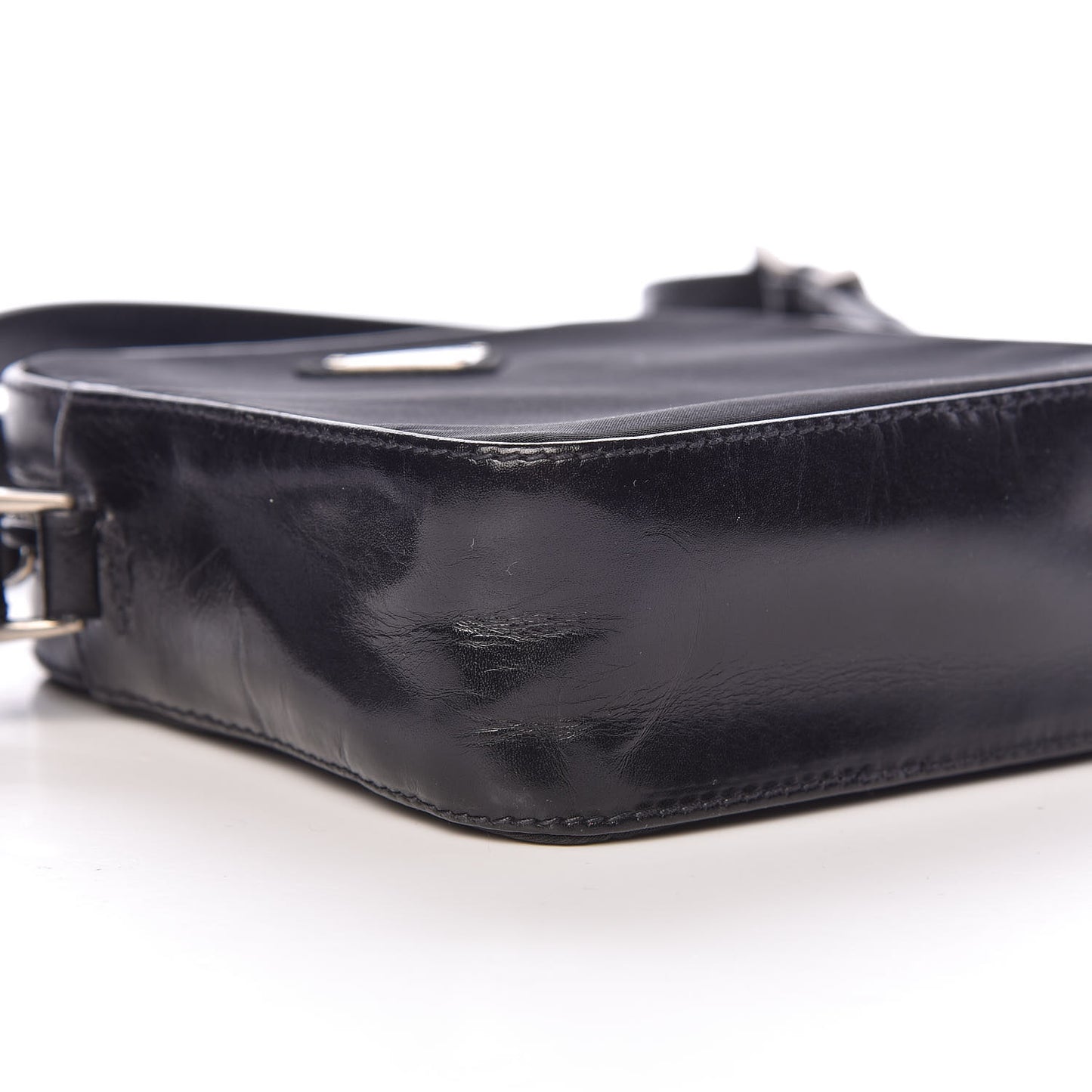 Tessuto Nylon Glace Calfskin Crossbody Bag Black