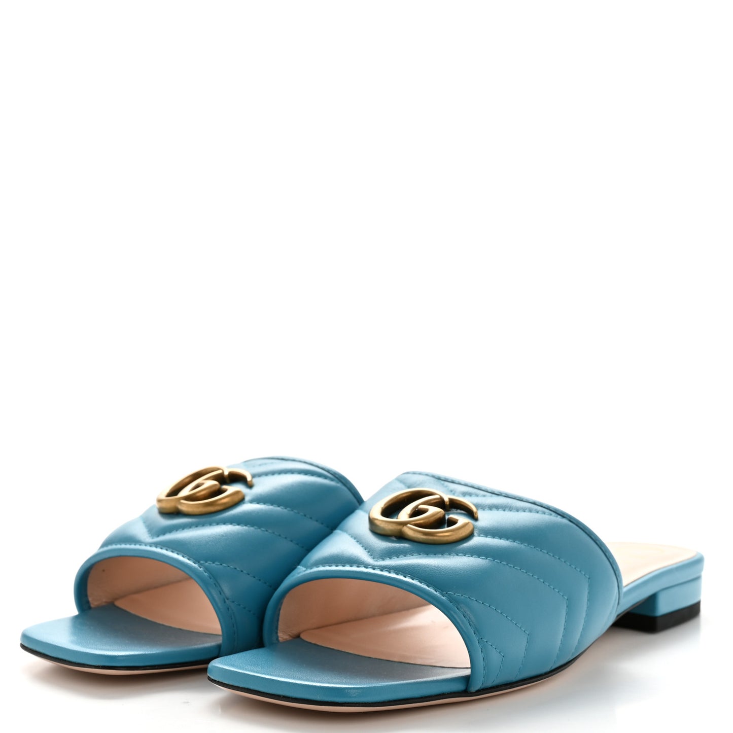 Nappa Matelasse GG Marmont Flat Slide Sandals 39 Light Blue Canvas