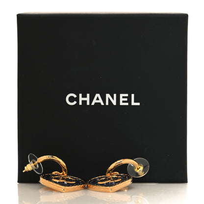 Chanel Metal Enamel CC Denim Heart Drop Earrings Gold Blue 5 of 5