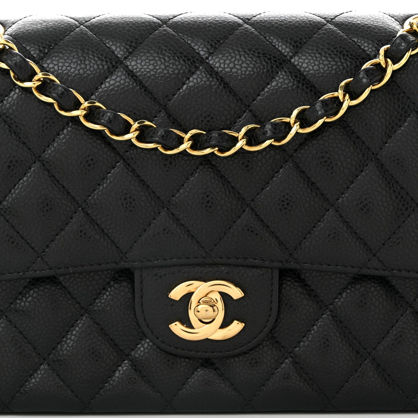 Caviar Quilted Medium Double Flap Black