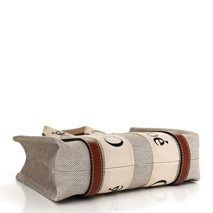 Chloe Cotton Calfskin Small Woody Ribbon Tote With Strap White Brown 4 of 12