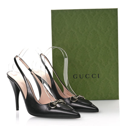 Gucci Malaga Kid Horsebit Erin 105mm Slingback Pumps 40.5 Black 8 of 8