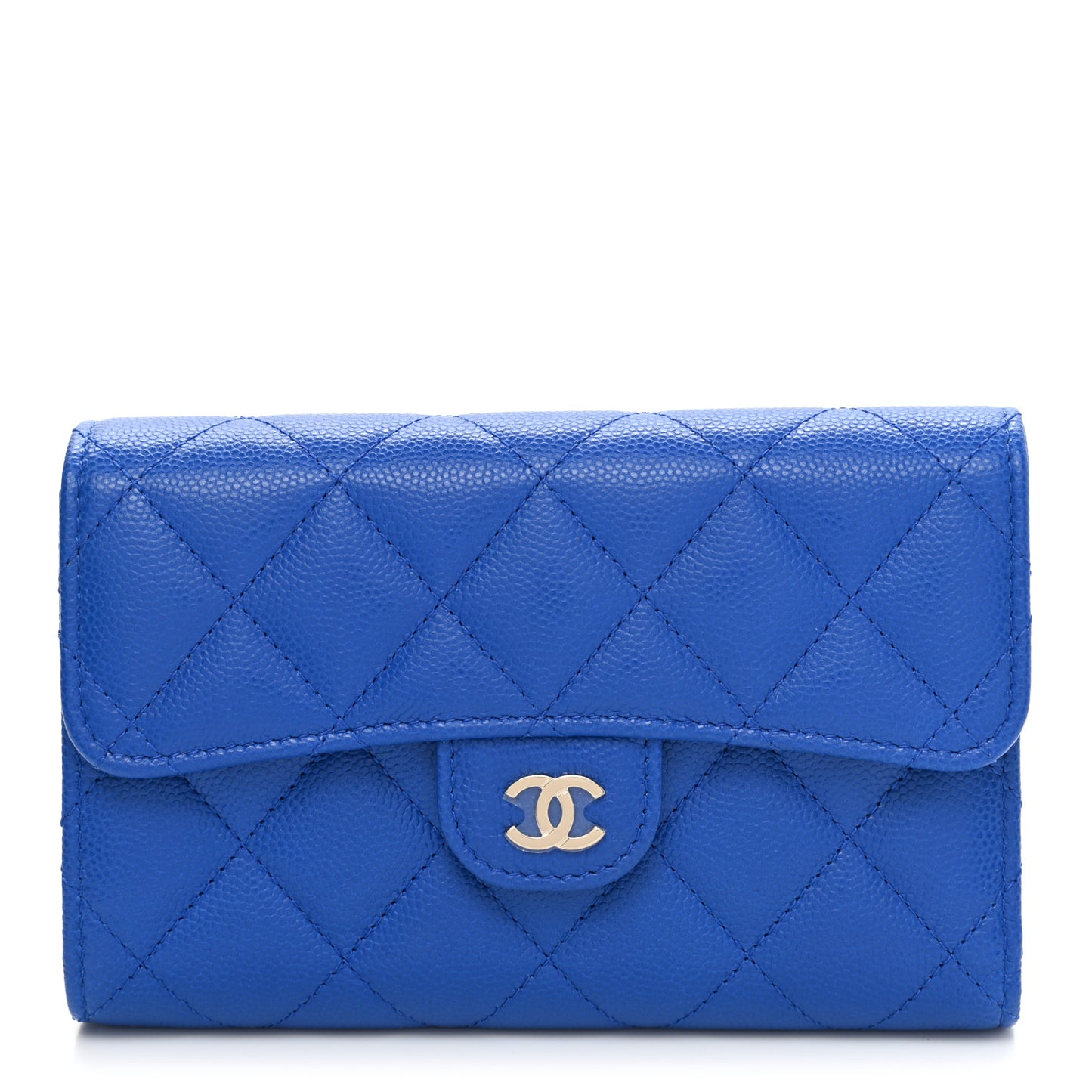Caviar Quilted Medium Flap Wallet Blue