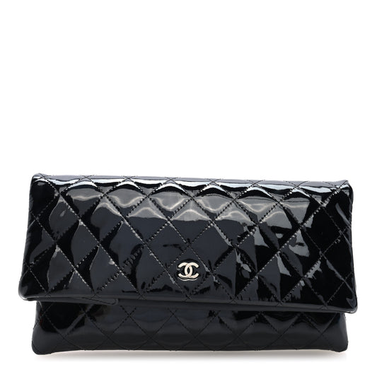 Patent Calfskin Quilted Beauty CC Clutch Black