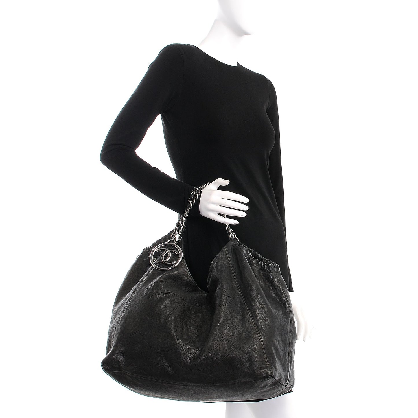 Distressed Caviar XL Coco Cabas Black