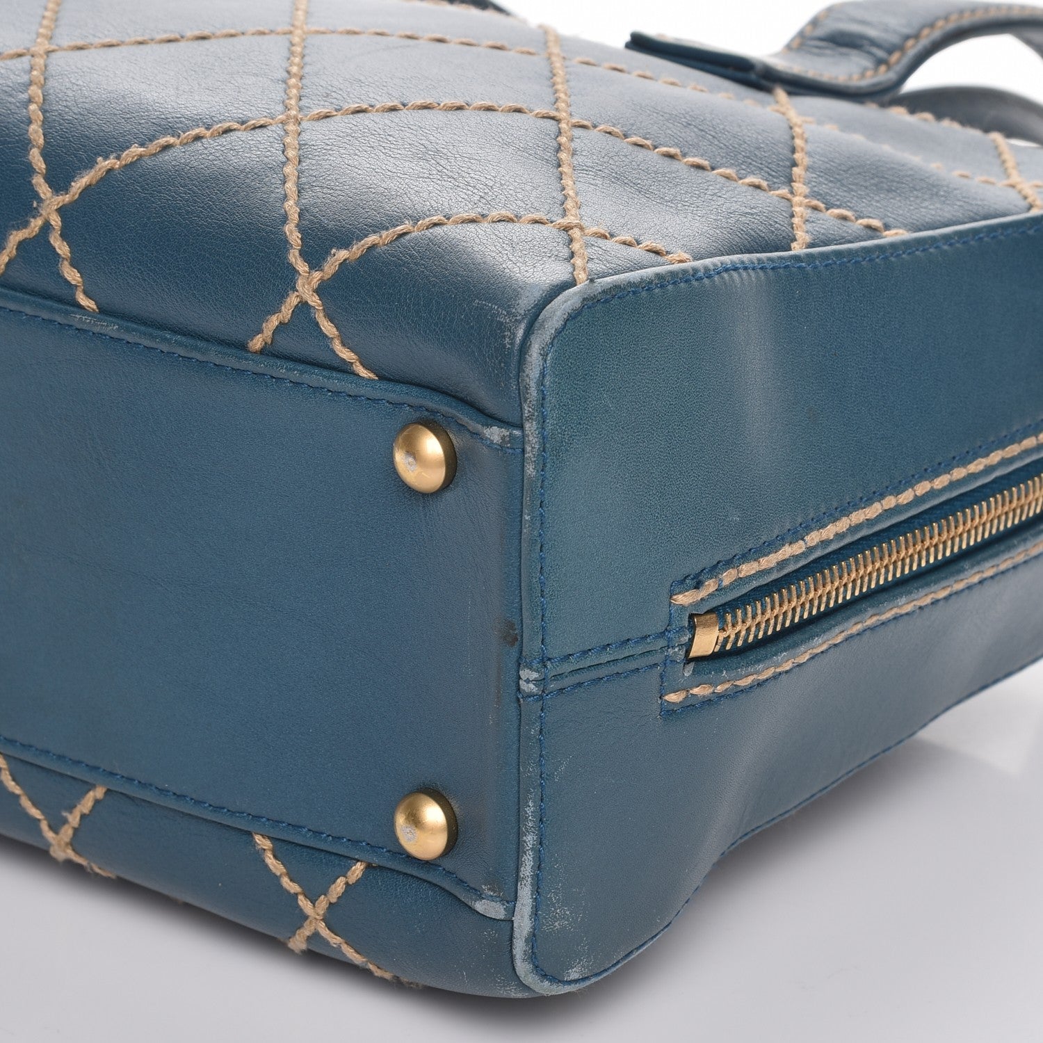 Chanel Calfskin Contrast Stitch Surpique Bowler Blue 9 of 10