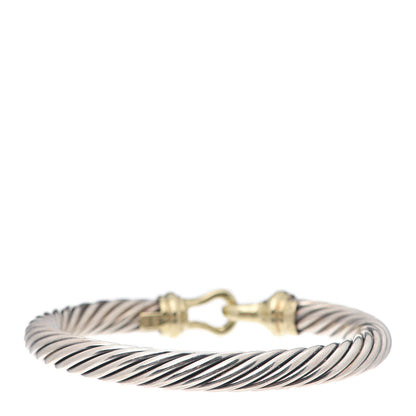 David Yurman Sterling Silver 18K Yellow Gold 7mm Cable Buckle Bracelet 3 of 5