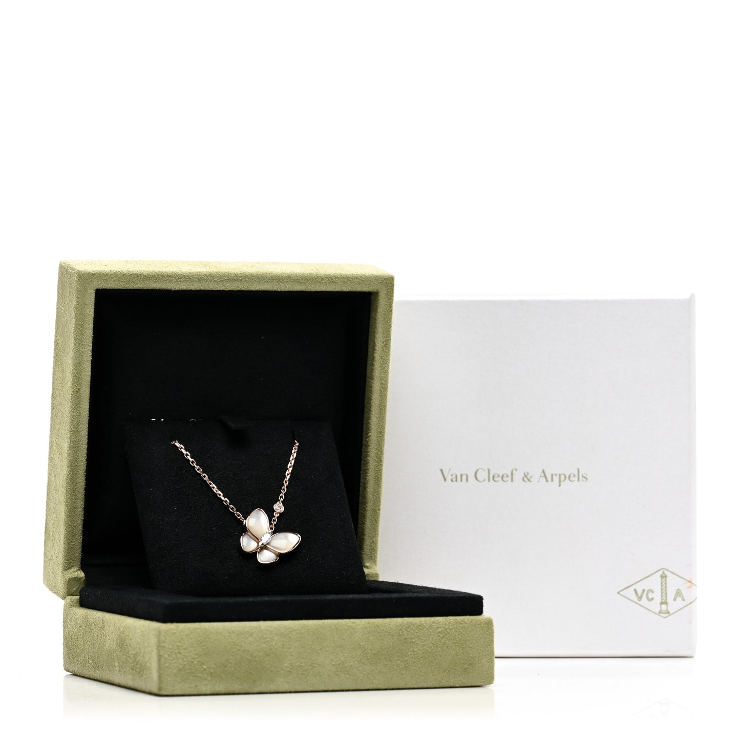 18K Rose Gold Diamond Mother of Pearl Two Butterfly Pendant Necklace
