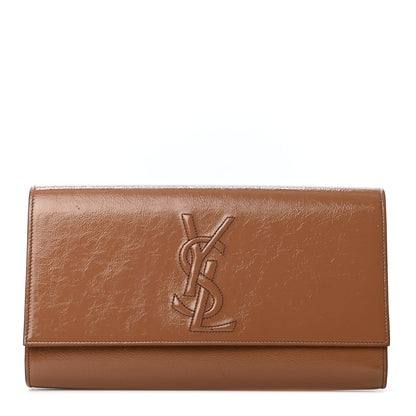 Saint Laurent Textured Patent Calfskin Monogram Large Belle De Jour Clutch Tobacco 1 of 4