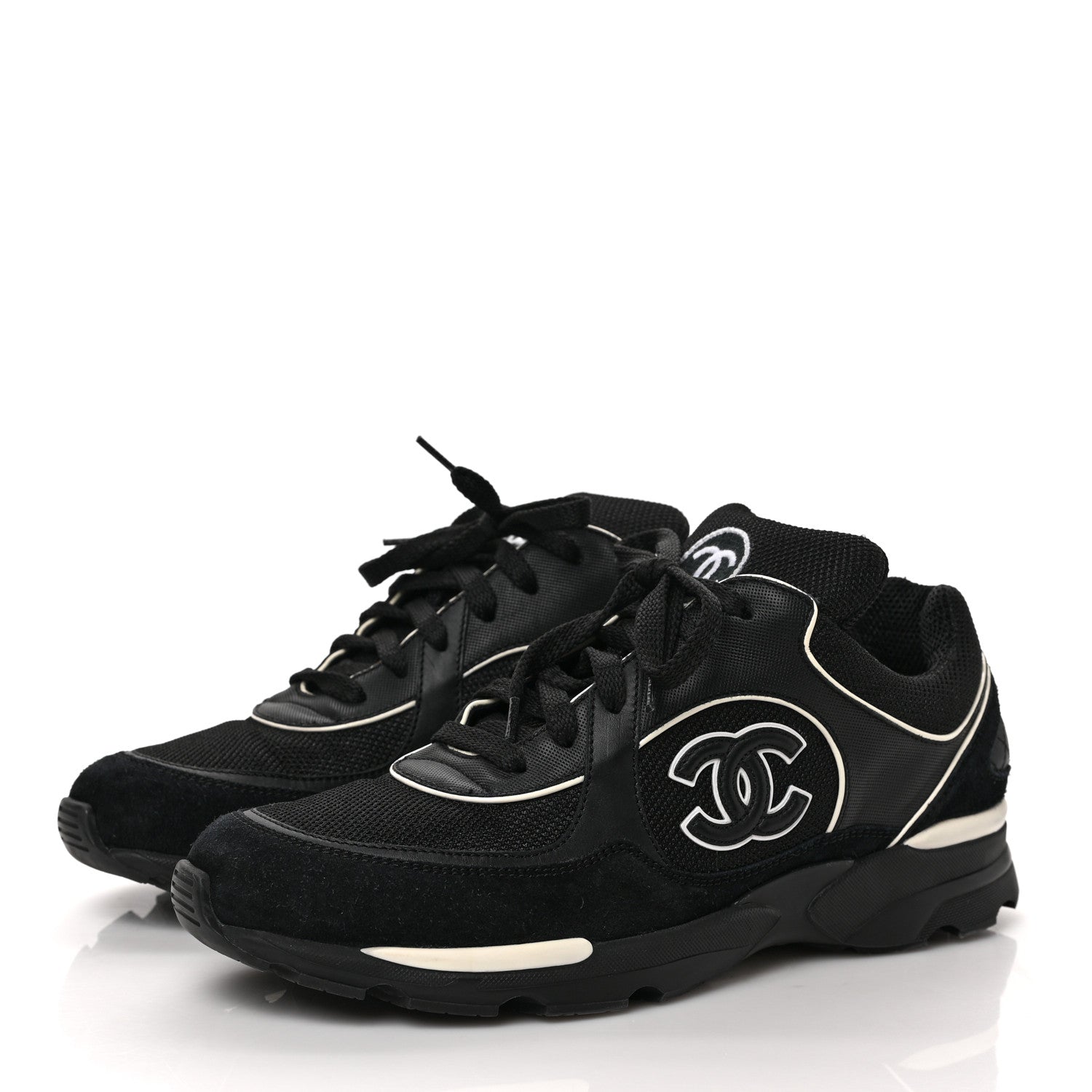 Chanel Toile Suede Calfskin CC Sneakers 40 Black White 3 of 8