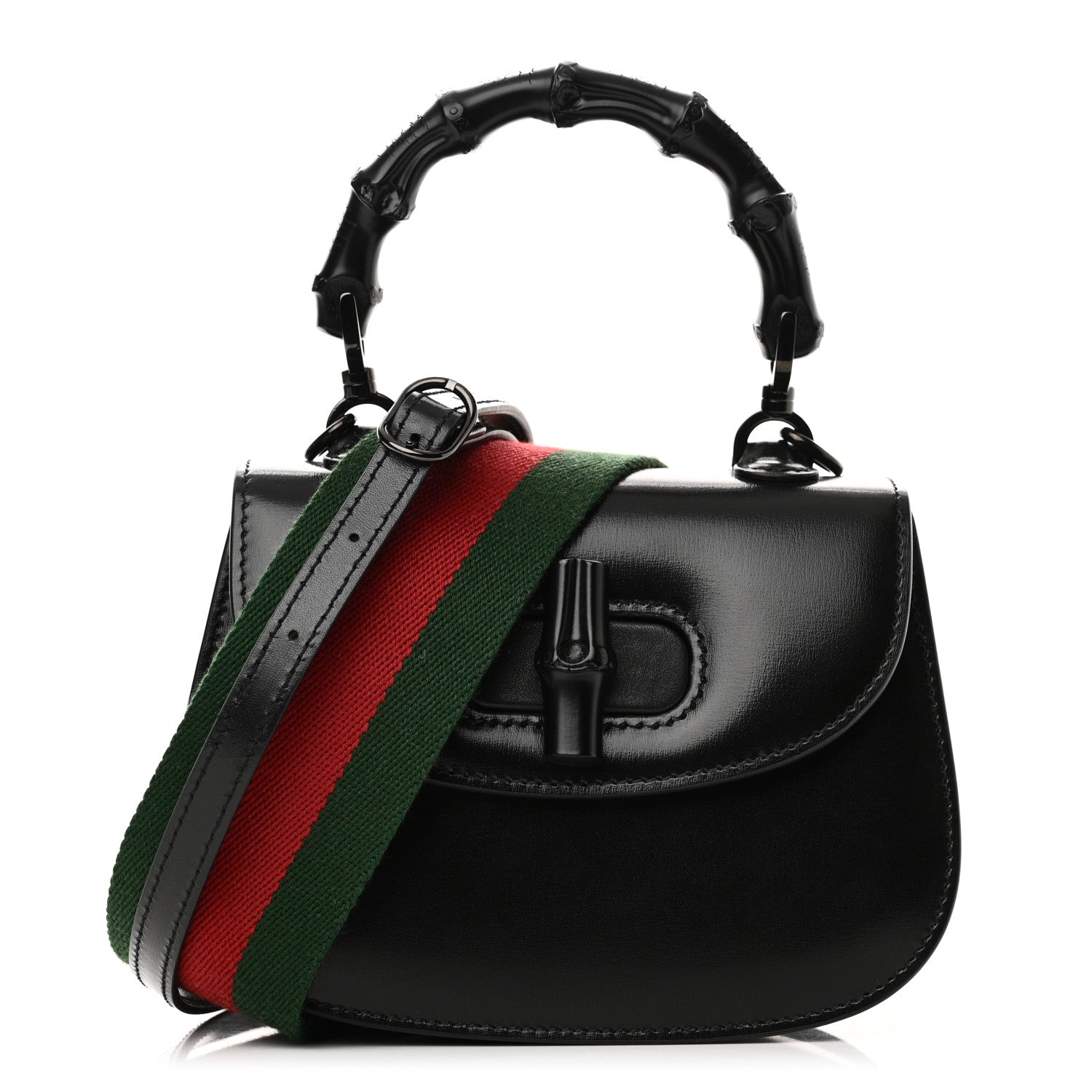 Gucci Boarded Dyana Lux Calfskin Web Monochrome Mini Bamboo 1947 Top Handle Bag Black 1 of 11