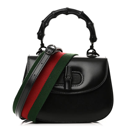 Gucci Boarded Dyana Lux Calfskin Web Monochrome Mini Bamboo 1947 Top Handle Bag Black 1 of 11