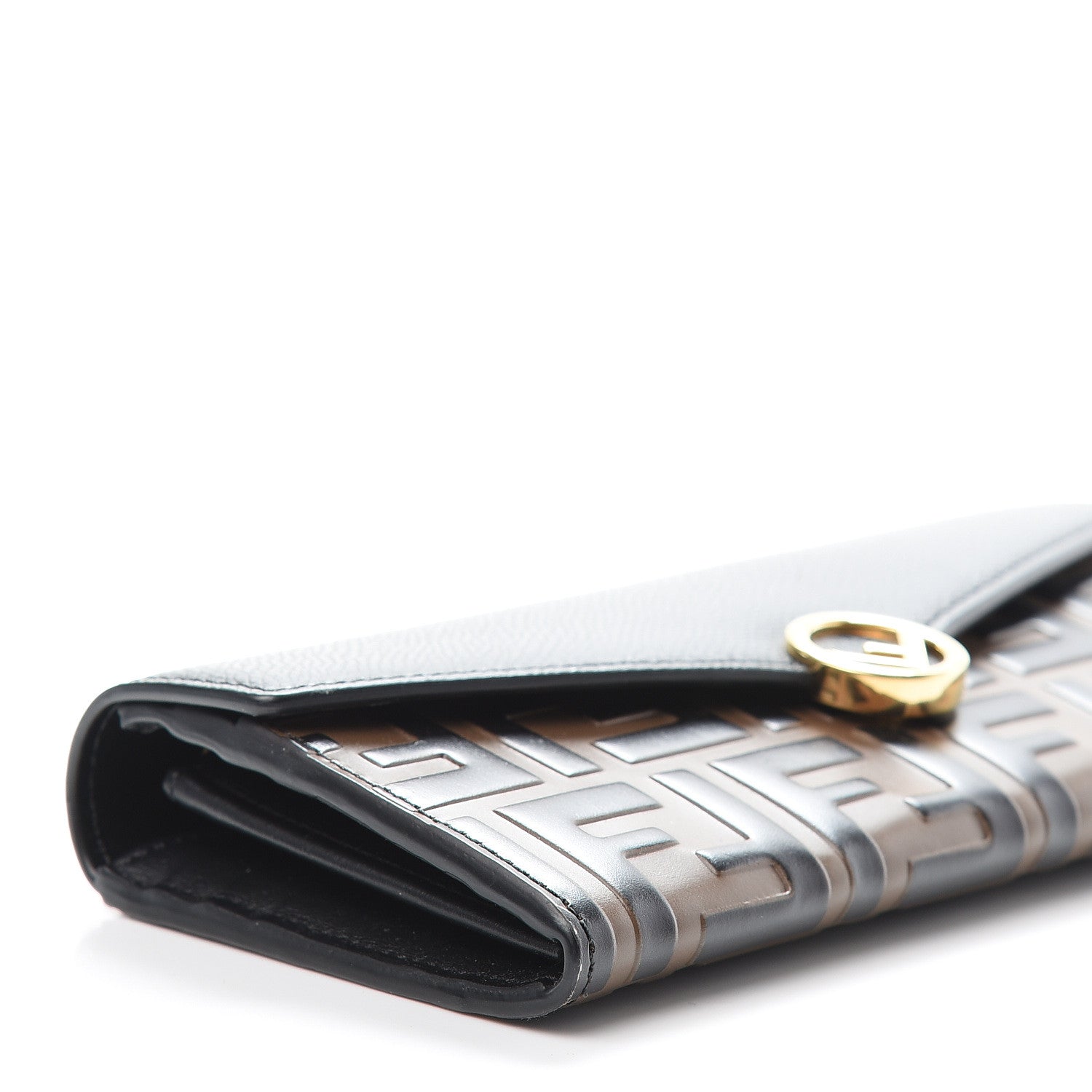 Fendi Vitello Cruise F is Fendi Bi-Color FF 1974 Embossed Continental Envelope Wallet Maya Black 9 of 11