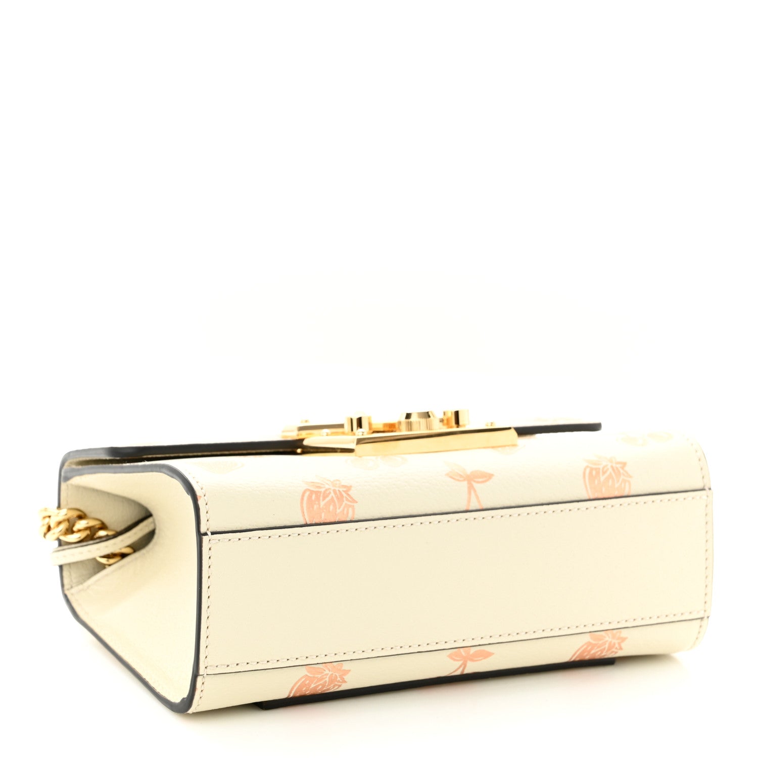 Gucci Textured Dollar Calfskin Berry Print Small Padlock Shoulder Bag Mystic White Light Copper 4 of 10