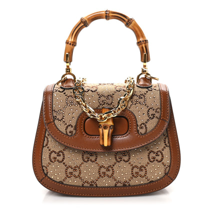 Gucci New Canvas Charisma Calfskin Crystal GG Monogram Small Bamboo 1947 Top Handle Bag Camel Ebony 1 of 10