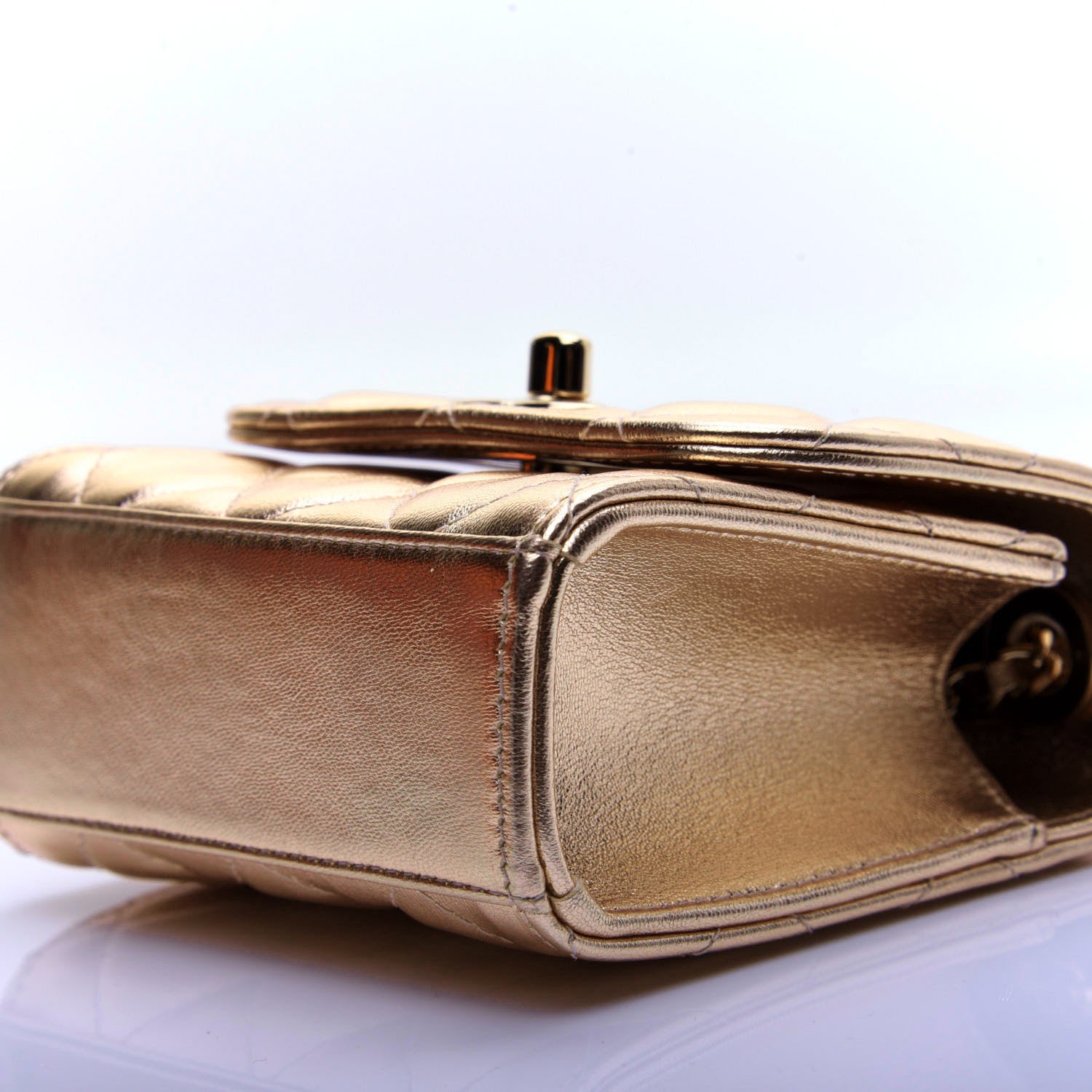 Chanel Metallic Lambskin Quilted Mini Trendy CC Clutch With Chain Gold 7 of 17