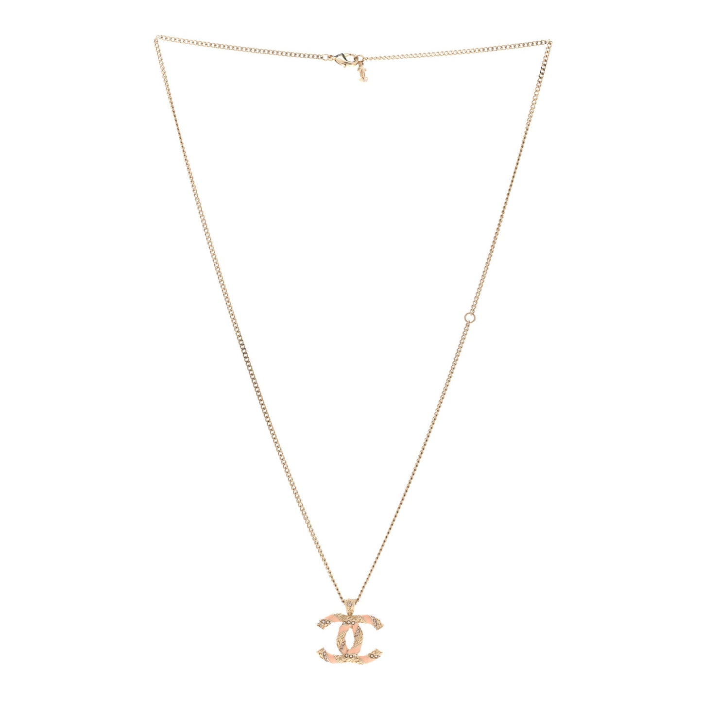 Enamel Pearl Crystal Twisted CC Necklace Gold Pale Pink