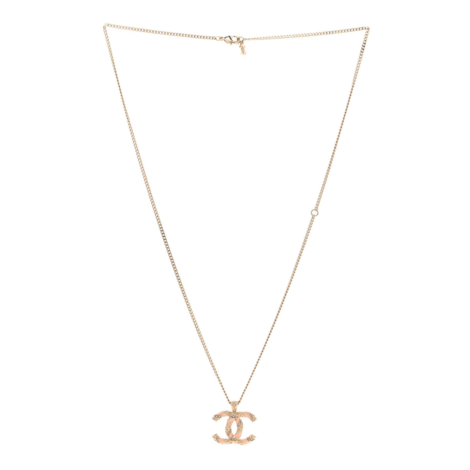 Chanel Enamel Pearl Crystal Twisted CC Necklace Gold Pale Pink 3 of 6