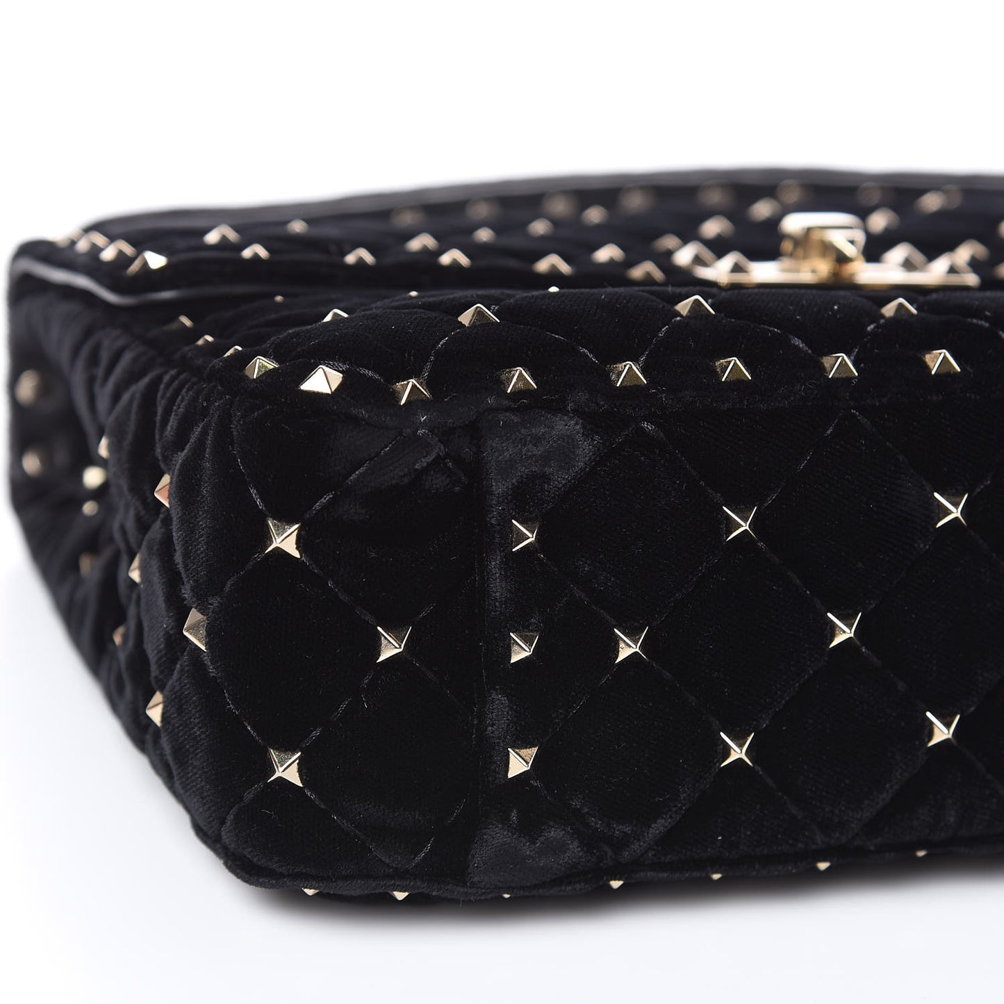 Velvet Medium Rockstud Spike Shoulder Bag Black