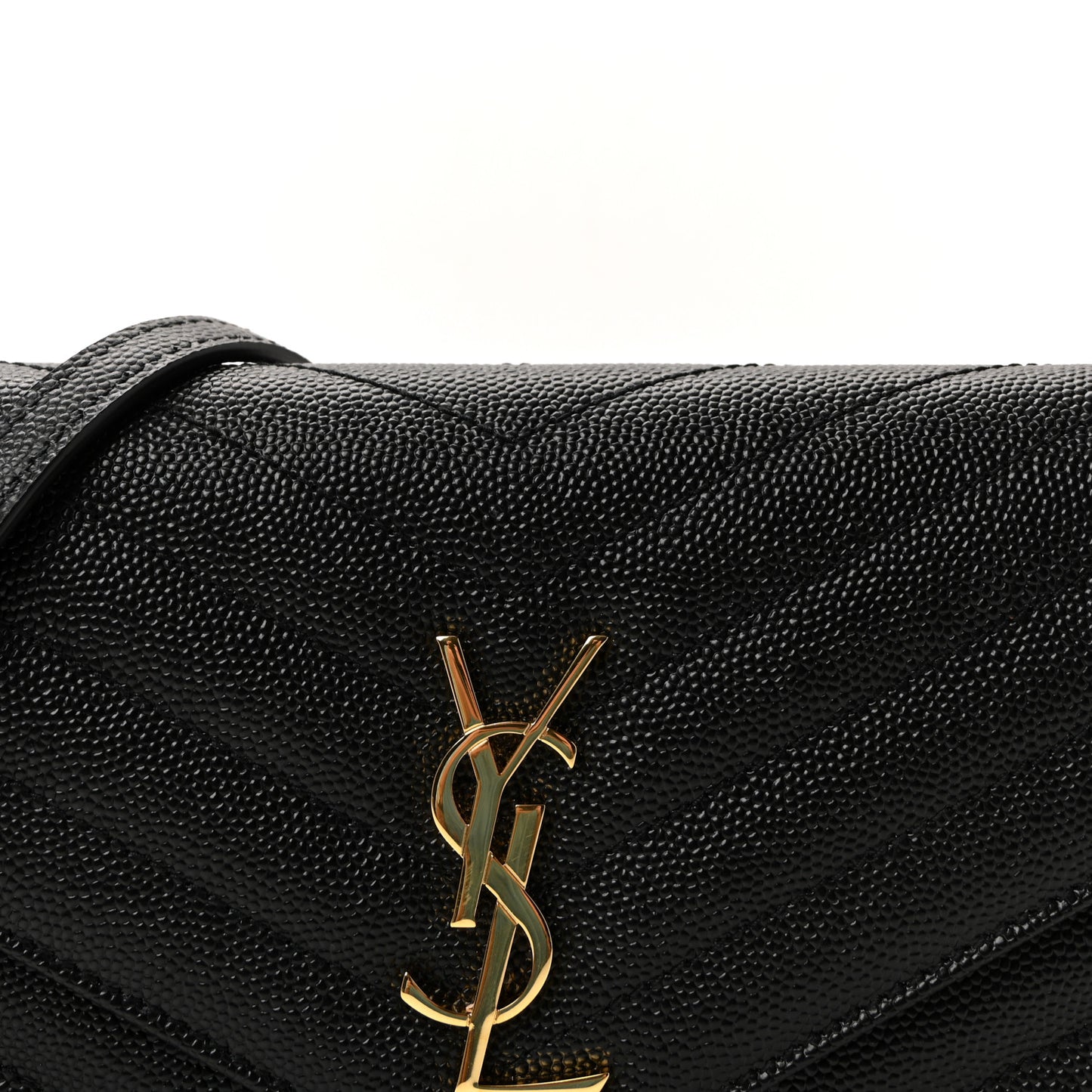 Grain De Poudre Matelasse Chevron Monogram Envelope Chain Wallet Black