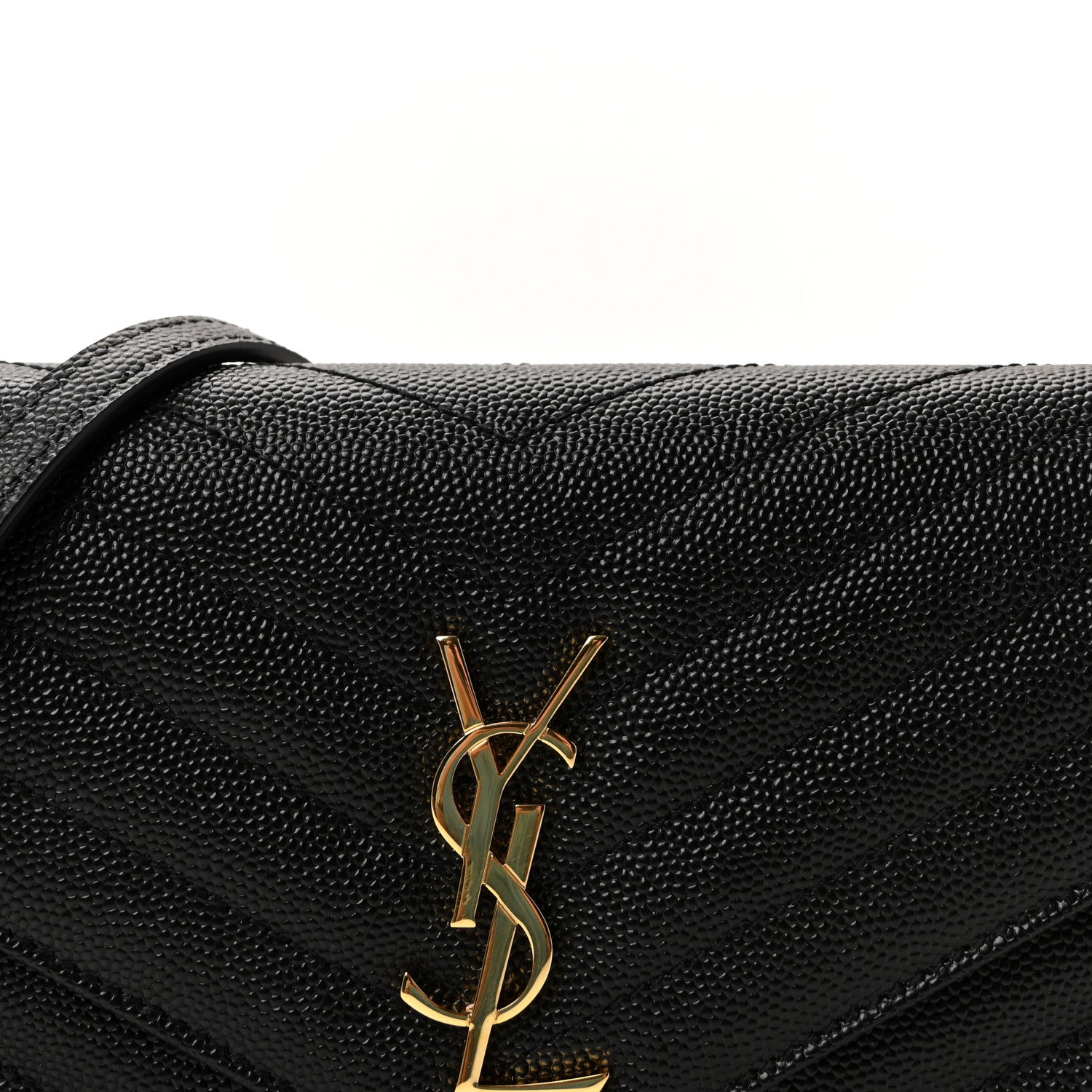 Saint Laurent Grain De Poudre Matelasse Chevron Monogram Envelope Chain Wallet Black 7 of 9