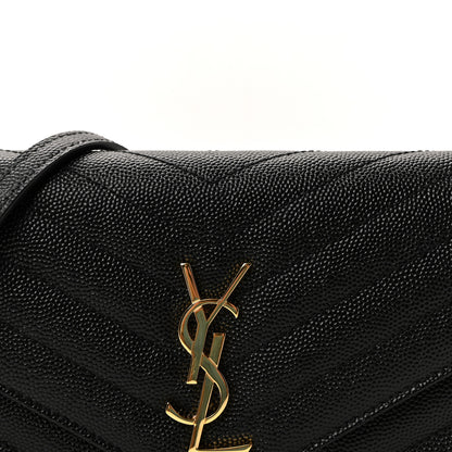 Saint Laurent Grain De Poudre Matelasse Chevron Monogram Envelope Chain Wallet Black 7 of 9