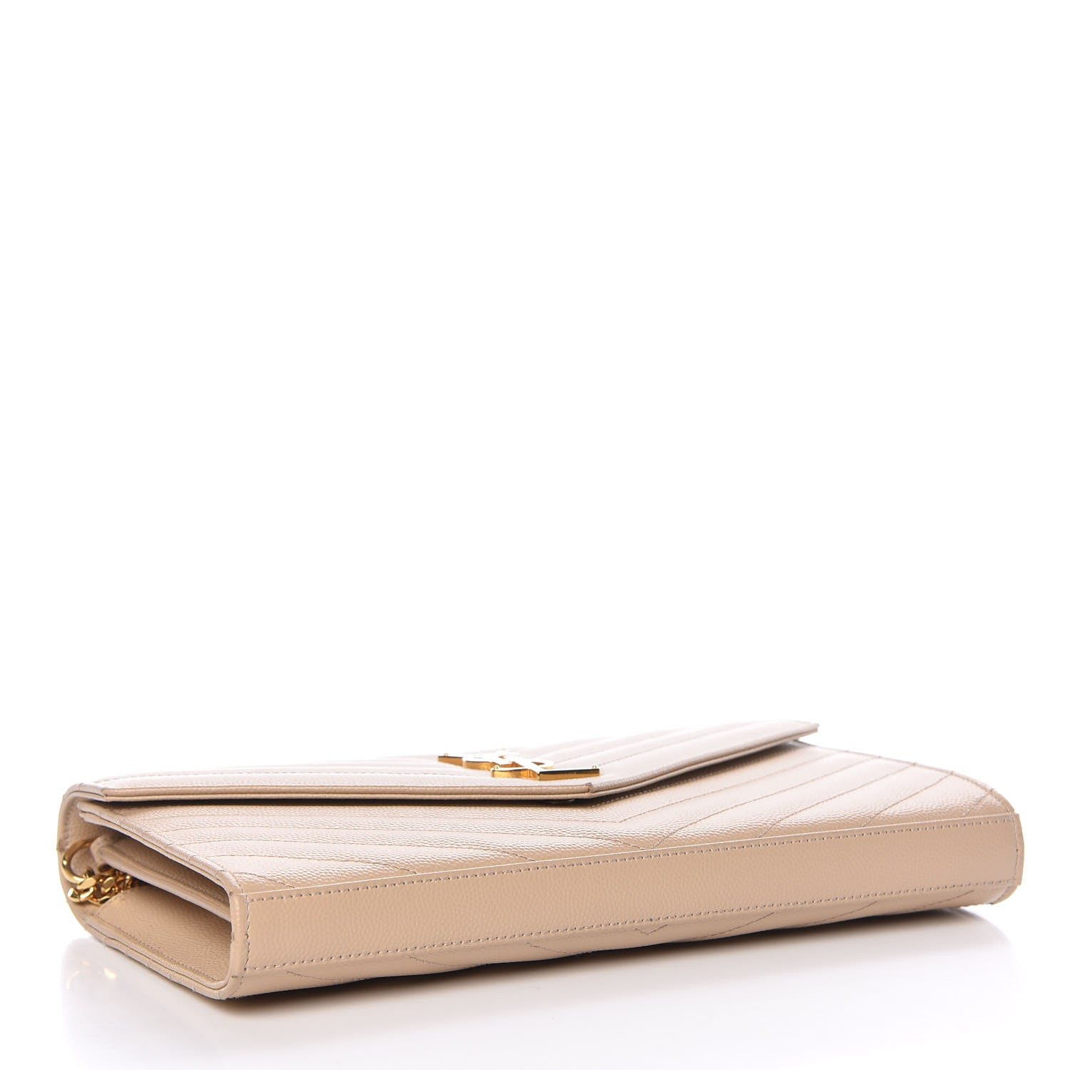 Saint Laurent Grain De Poudre Matelasse Chevron Monogram Chain Wallet Nude Powder 4 of 16