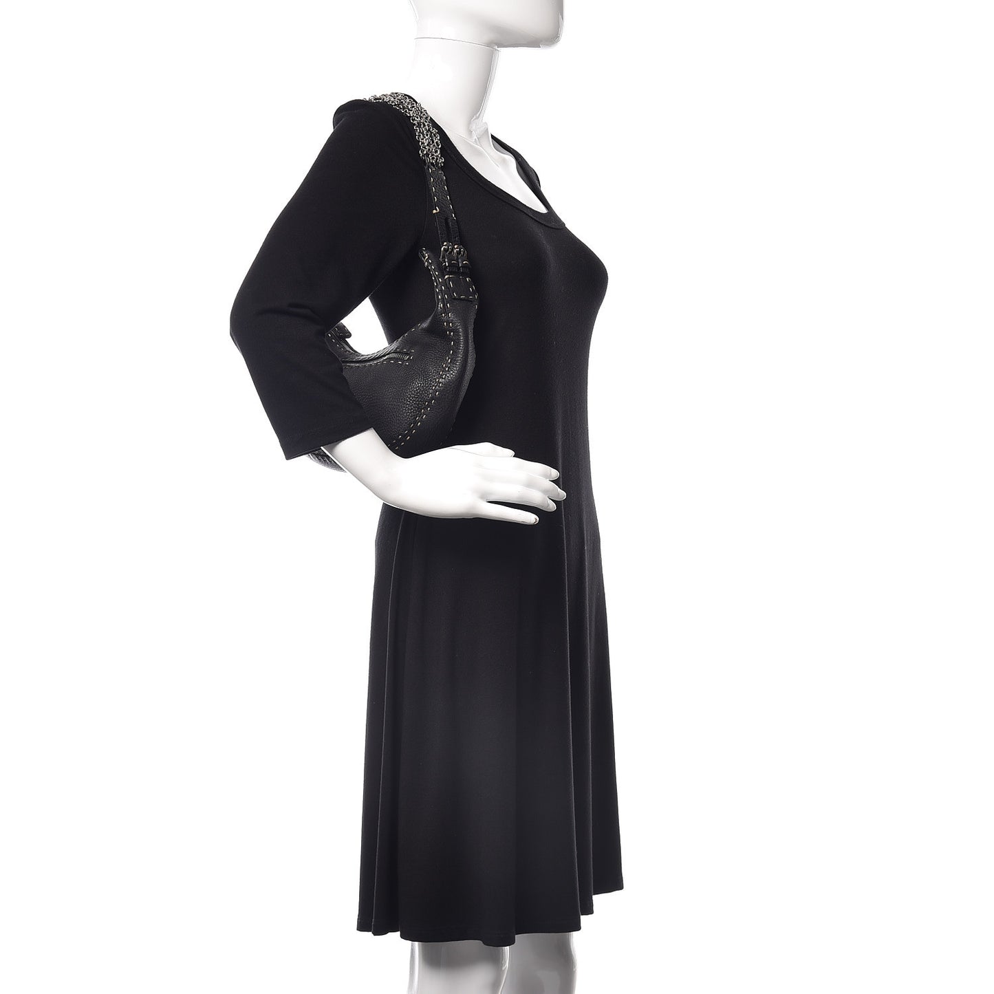 Calfskin Romano Selleria Shoulder Bag Black