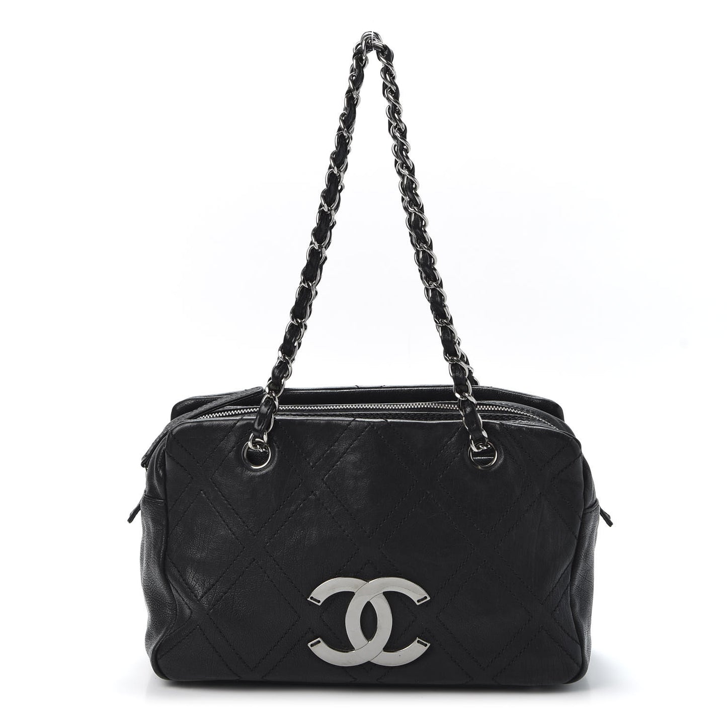 Calfskin Small Diamond Stitch Tote Black
