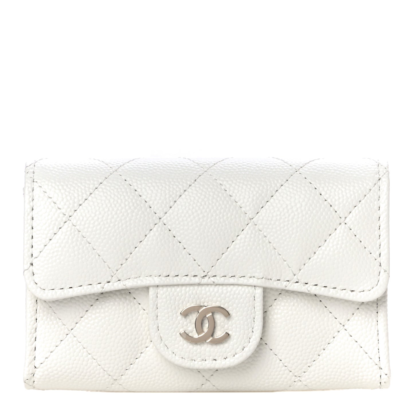 Caviar Quilted Flap Card Holder Wallet White