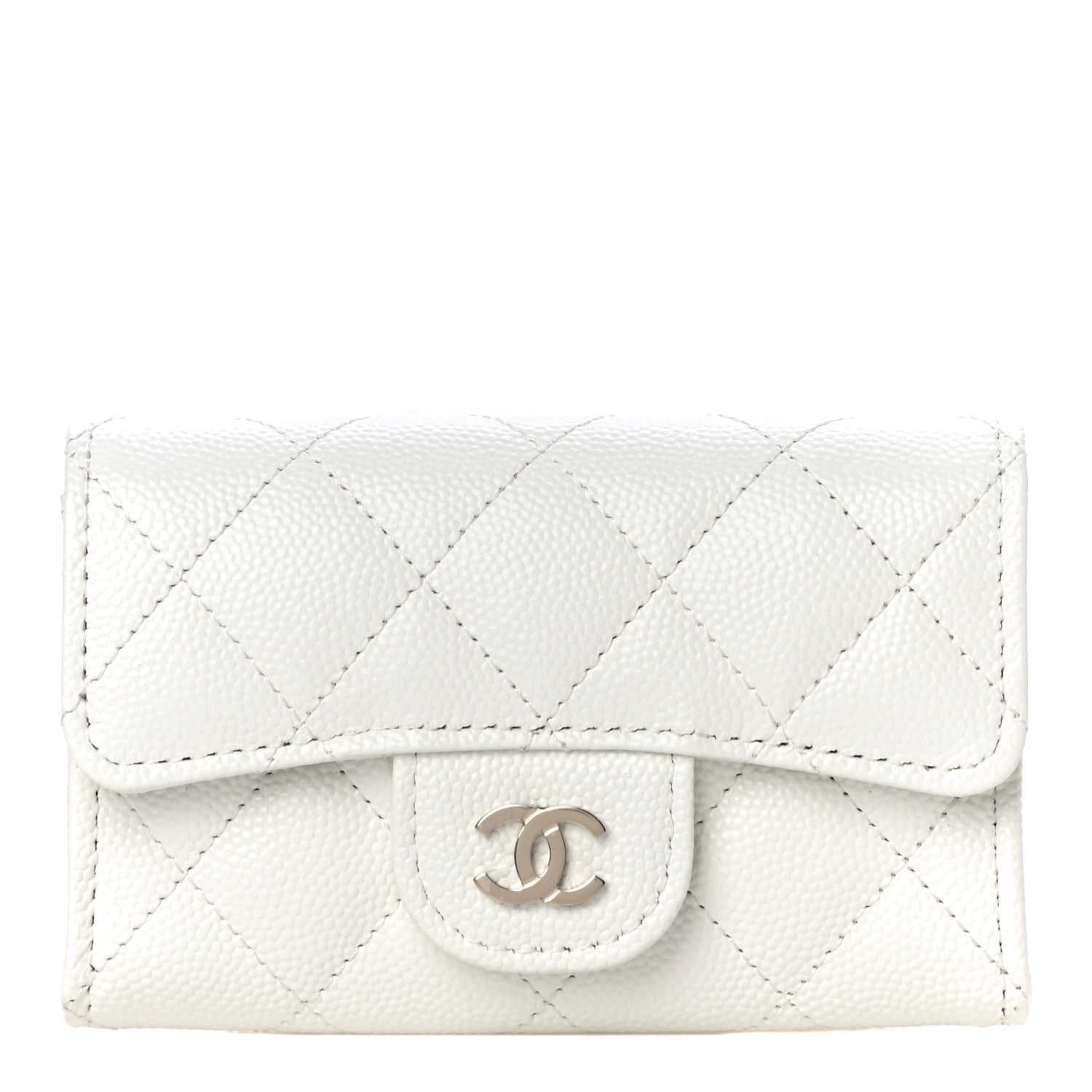 Chanel Caviar Quilted Flap Card Holder Wallet White 1 of 12