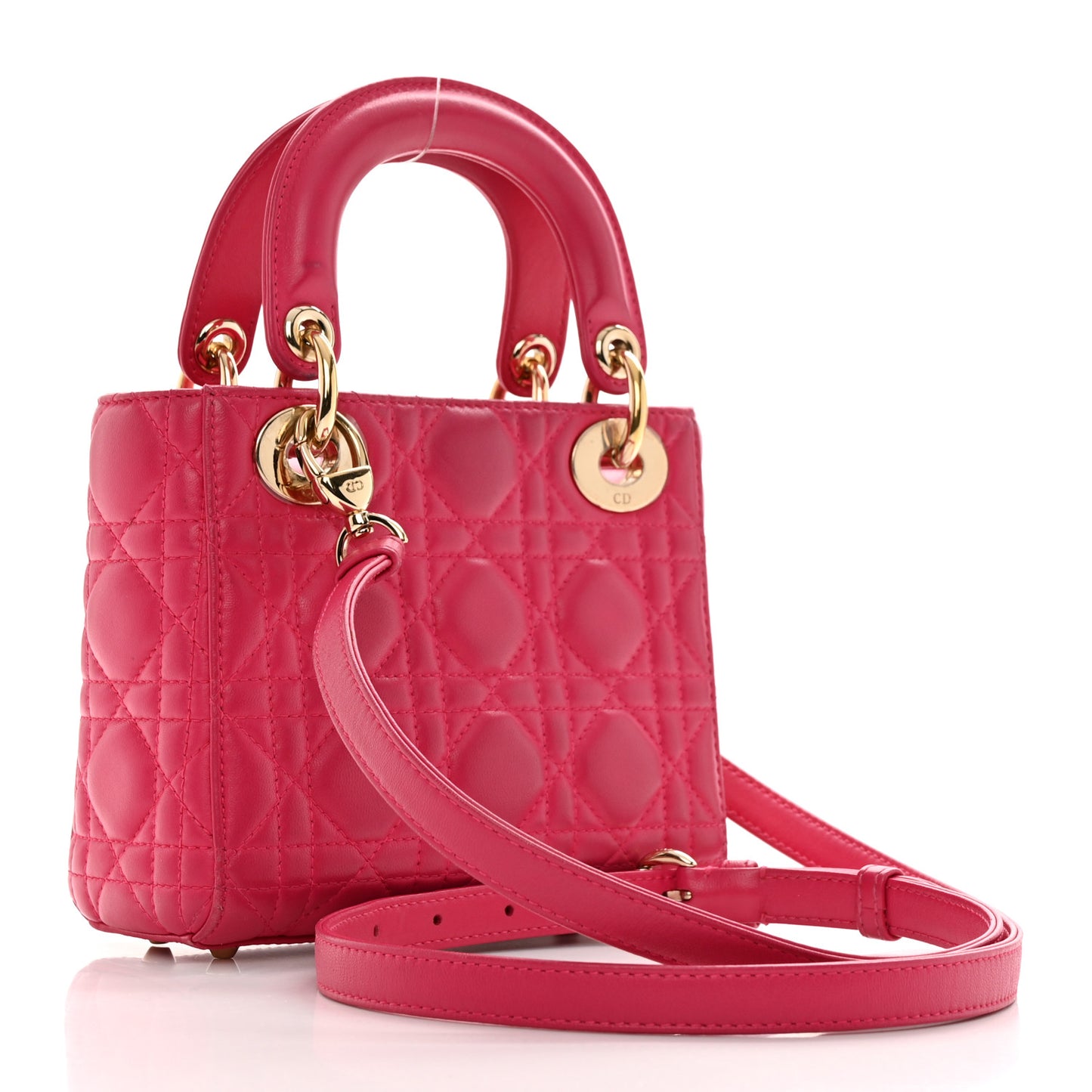 Lambskin Cannage Mini Lady Dior Fuchsia