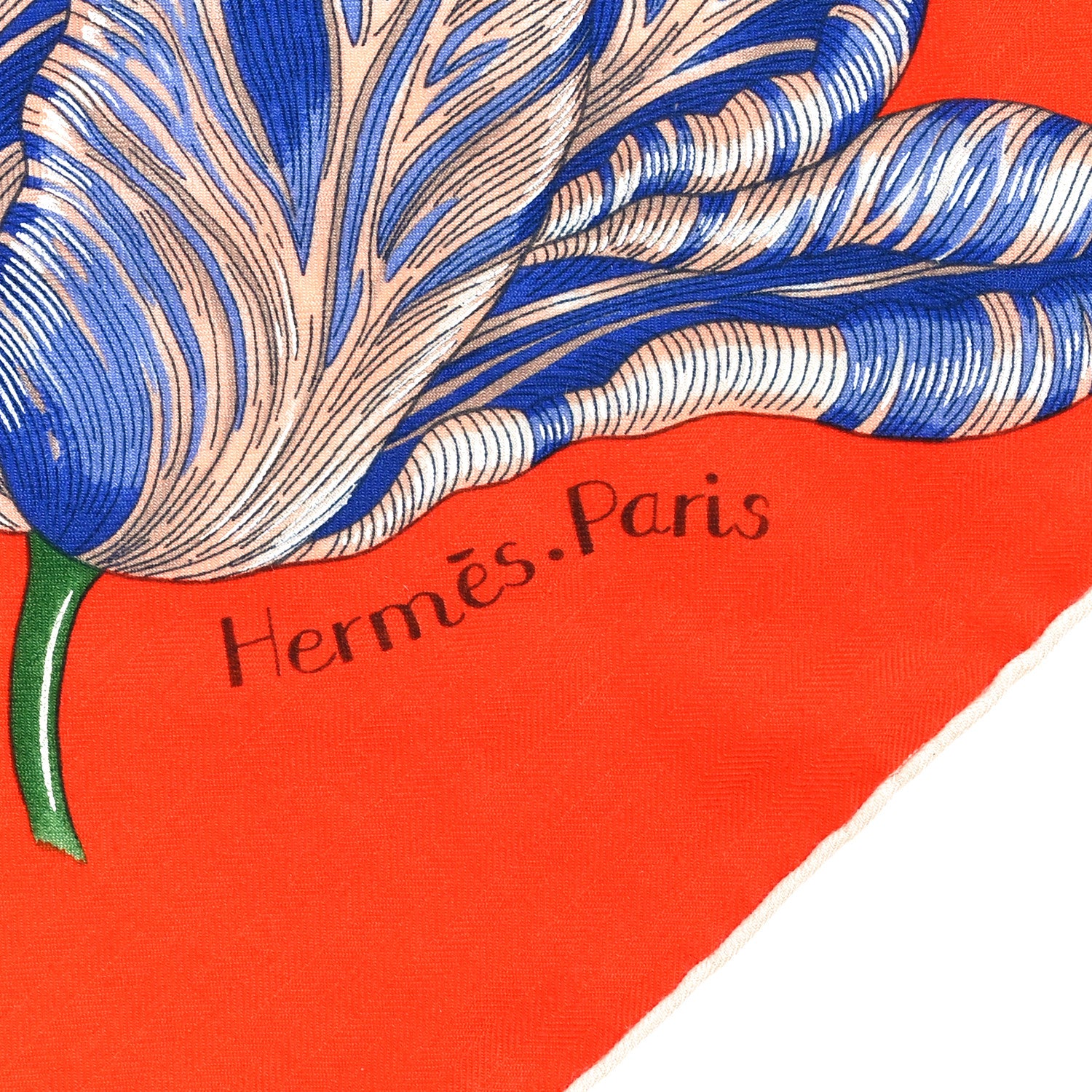 Hermes Cashmere Silk Tulipomanie Giant Pointe Triangle Scarf Vermillon Bleu Cobalt Fuschia 5 of 6