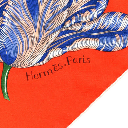 Hermes Cashmere Silk Tulipomanie Giant Pointe Triangle Scarf Vermillon Bleu Cobalt Fuschia 5 of 6