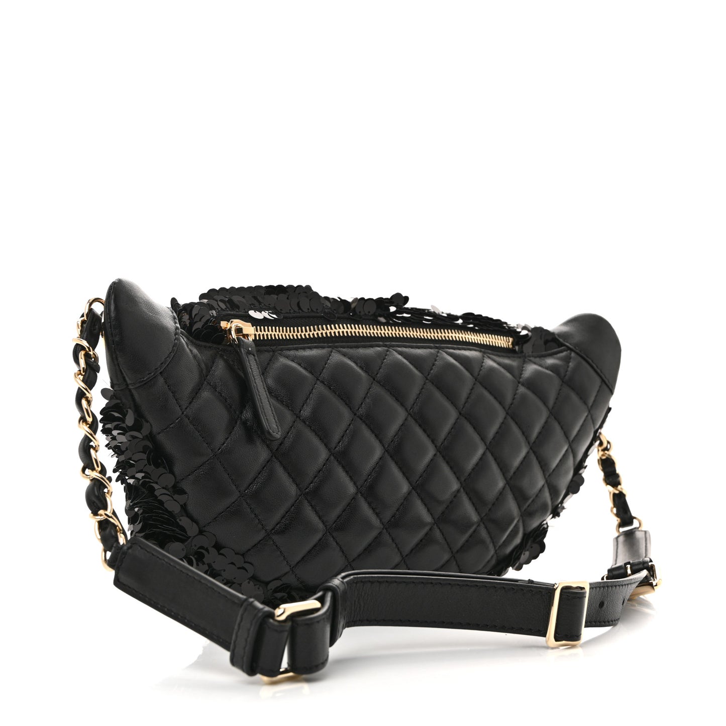 Sequin Calfskin Sparkling City Waist Bag Fanny Pack Black