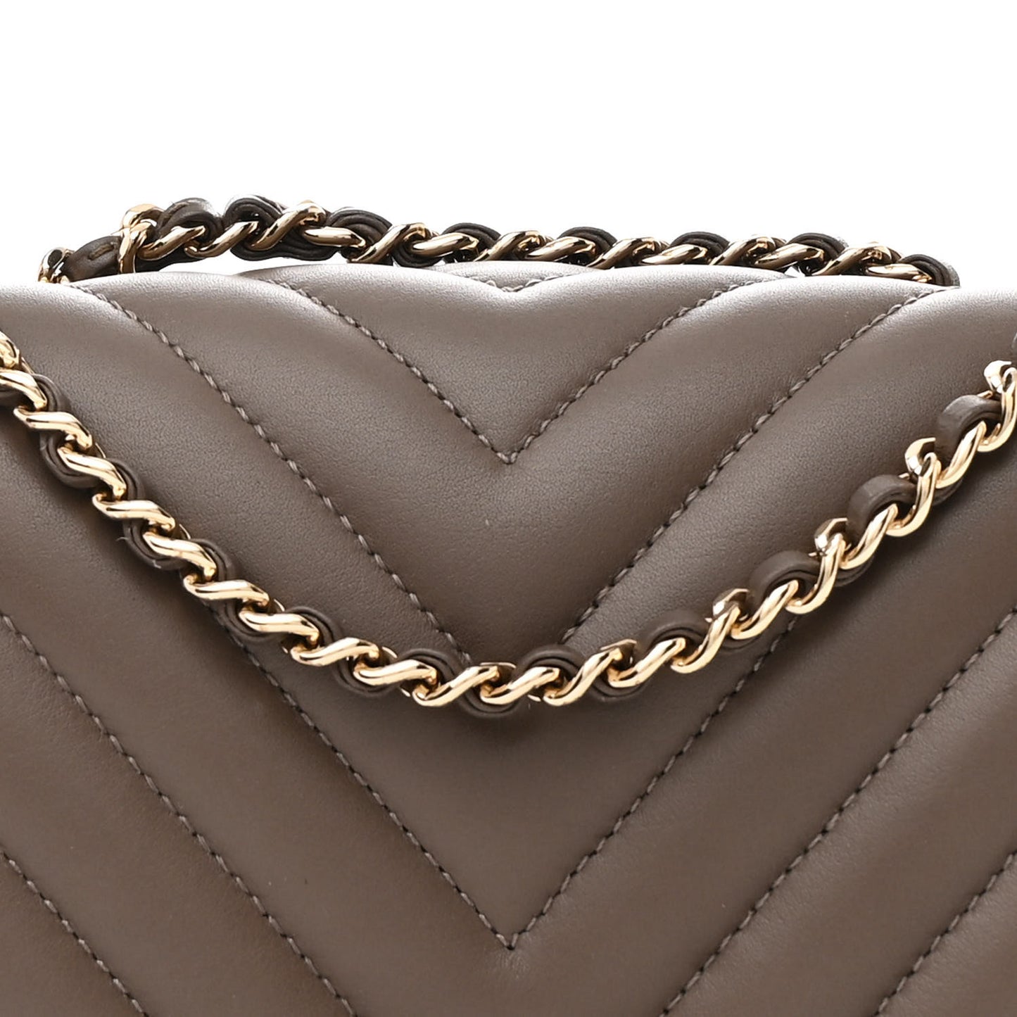 Calfskin Chevron Quilted Mini Statement Flap Khaki