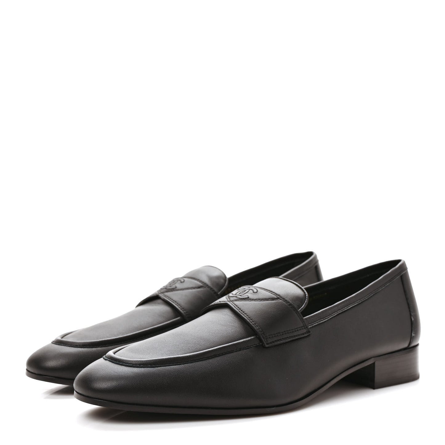 Calfskin Mens Stitched CC Loafers 46 Black