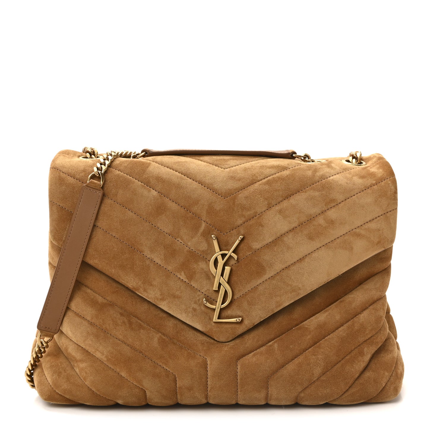 Suede Y Quilted Monogram Medium Loulou Chain Satchel Cinnamon