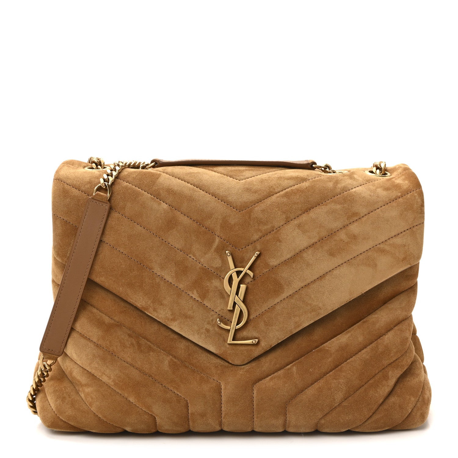 Saint Laurent Suede Y Quilted Monogram Medium Loulou Chain Satchel Cinnamon 1 of 9